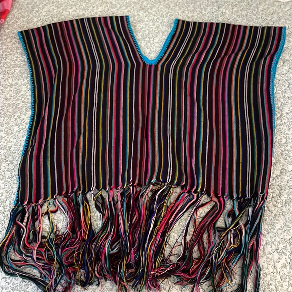 Miguelina Multicolor Striped Fringe Poncho
